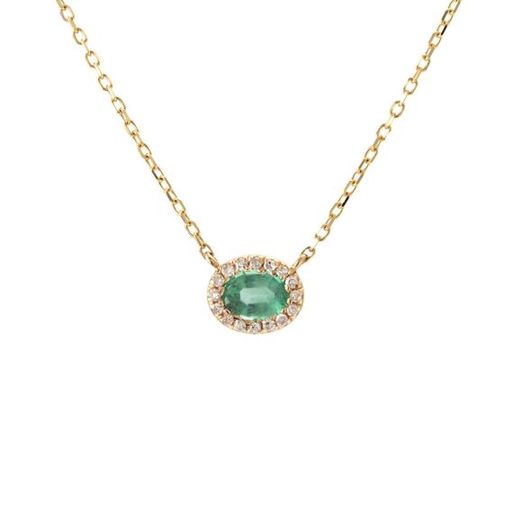 Oval Emerald W/ Diamond Necklace (14K) (16+2
